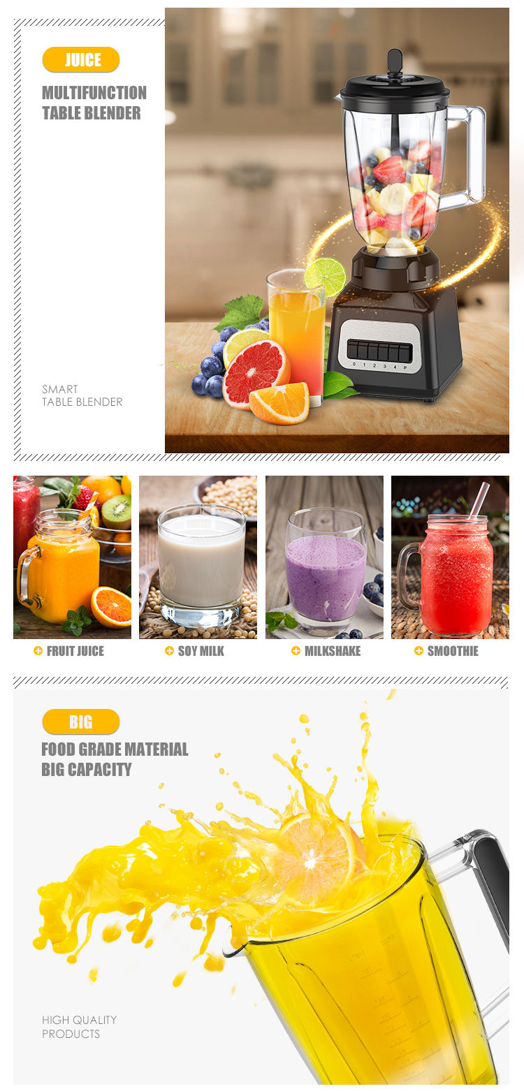 New 500W 1.5L plastic Jar glass jar S/S jar four speeds pulse function key button stainless steel switch board motor blender