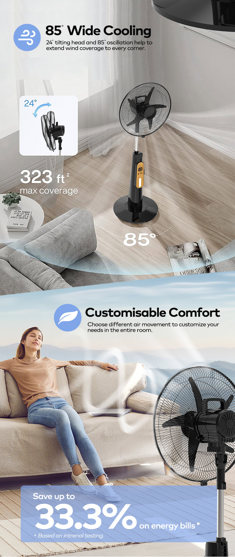 rechargeable standing fan with lithium battery