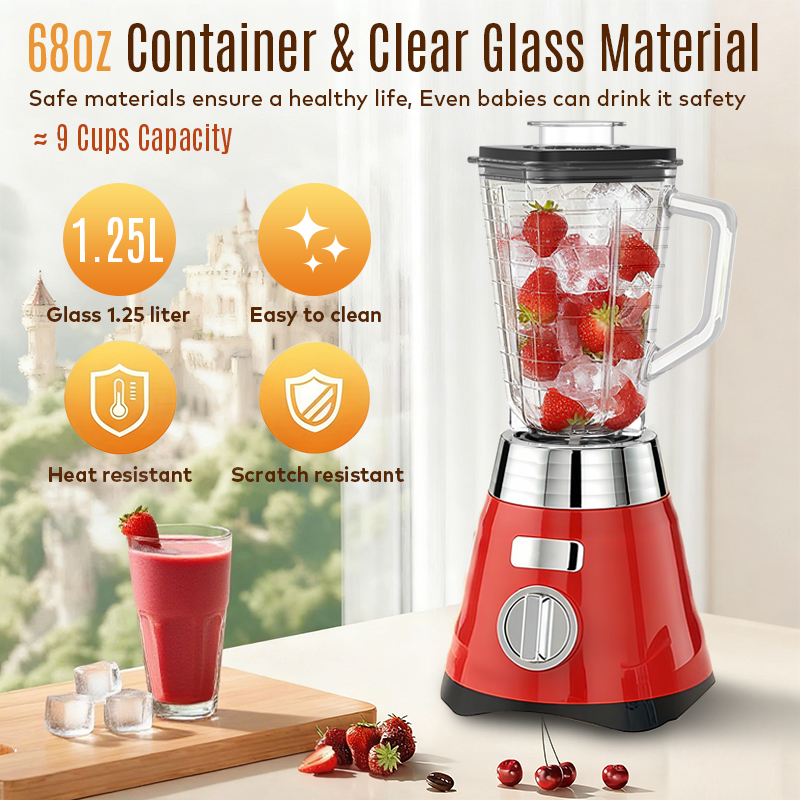 800W Metal Transmission Heavy Chrome Metal Commercial South America Popular Electric Ice Crusher Smoothie Classic Blender 3 Speed Glass Jar Grinder Iron Blender
