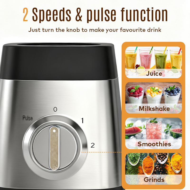 800W 1.5L Table Countertop 2 Speed Stainless Steel Body 6 Blades Glass Electric Smoothies Shakes Ice Crushing Juicer Grinding Food Processor Household Blender